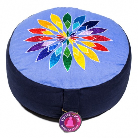 Meditatiekussen blauw bloem geborduurd (8023)