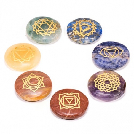 Set 7 Chakra Symbolen Mineralsteinen rund 16438