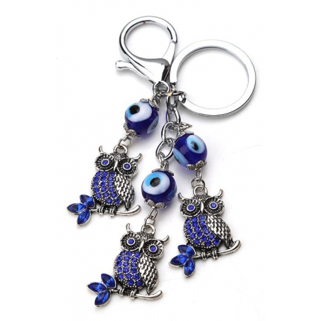 Evil Eye keychain with 3 owls for protection