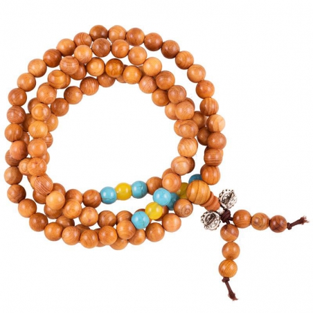 Mala wood elastic with 108 decorative beads and dorje