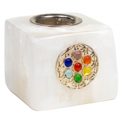 Candle holder cube selenite with flower of life