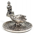 Brûleur d'encens de couleur argent offrant des mains avec Bouddha